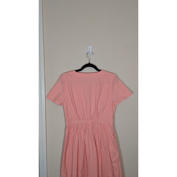 J. Crew Factory Women Light Coral Peach Cotton Button Front Midi Wrap Dress Sz 6 - Picture 3 of 9